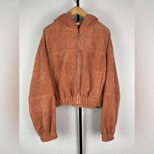 Altar’d‎ State Dusty Pink Women's Corduroy Cropped Hooded Full Zip Jacket